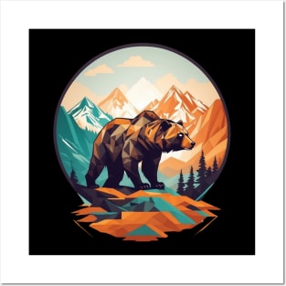 Geometric Bear In Mountains Posters and Art